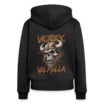 Motorrad Nordische Wikinger Sieg Oder Walhalla - Frauen Premium Bio Zip Hoodie - Schwarz - Hinten - Julia (174cm)