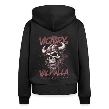 Motorcycle Norse Viking Victory Or Valhalla - Women's Premium Organic Zip Hoodie - black - Back - Julia (174cm)