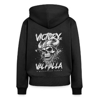Motorrad Nordische Wikinger Sieg Oder Walhalla - Frauen Premium Bio Zip Hoodie - Schwarz - Hinten - Julia (174cm)
