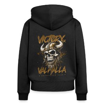 Motorrad Nordische Wikinger Sieg Oder Walhalla - Frauen Premium Bio Zip Hoodie - Schwarz - Hinten - Julia (174cm)