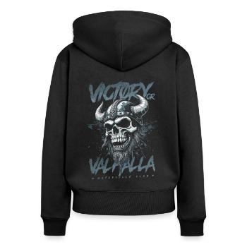 Motorcycle Norse Viking Victory Or Valhalla - Women's Premium Organic Zip Hoodie - black - Back - Julia (174cm)