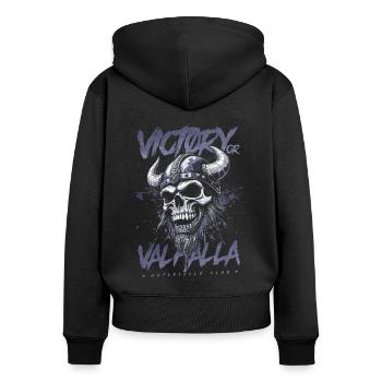 Motorcycle Norse Viking Victory Or Valhalla - Women's Premium Organic Zip Hoodie - black - Back - Julia (174cm)