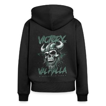 Motorrad Nordische Wikinger Sieg Oder Walhalla - Frauen Premium Bio Zip Hoodie - Schwarz - Hinten - Julia (174cm)