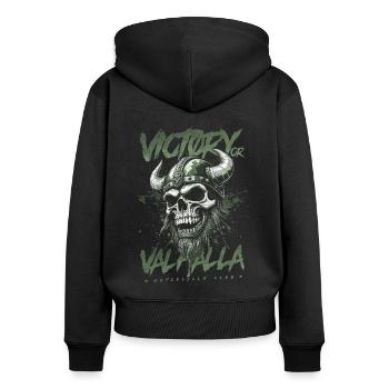 Motorcycle Norse Viking Victory Or Valhalla - Women's Premium Organic Zip Hoodie - black - Back - Julia (174cm)