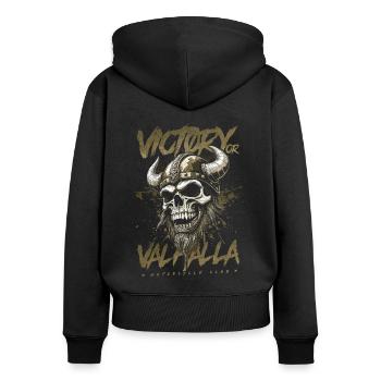 Motorrad Nordische Wikinger Sieg Oder Walhalla - Frauen Premium Bio Zip Hoodie - Schwarz - Hinten - Julia (174cm)