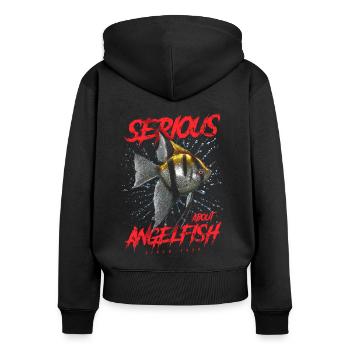 Ernsthaft im Bereich Diskusfische seit 1934 - Frauen Premium Bio Zip Hoodie - Schwarz - Hinten - Julia (174cm)