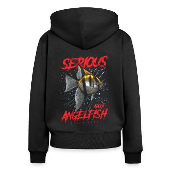 Ernsthaft im Bereich Diskusfische seit 1942 - Frauen Premium Bio Zip Hoodie - Schwarz - Hinten - Julia (174cm)