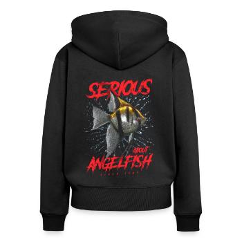 Ernsthaft im Bereich Diskusfische seit 1960 - Frauen Premium Bio Zip Hoodie - Schwarz - Hinten - Julia (174cm)