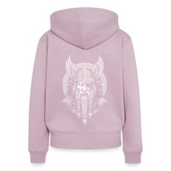 Odin avec les corbeaux – Père tout-sang des Scandinaves - Sweat à capuche zippé Premium bio Femme - rose poudré - Dos - Julia (174cm)