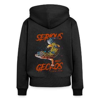 Passionné de geckos léopards depuis 1938 - Sweat à capuche zippé Premium bio Femme - noir - Dos - Julia (174cm)