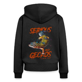 Passionné de geckos léopard depuis 1957 - Sweat à capuche zippé Premium bio Femme - noir - Dos - Julia (174cm)