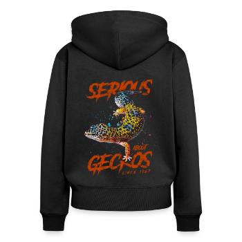 Ernsthaft über Leopardgeckos seit 1967 - Frauen Premium Bio Zip Hoodie - Schwarz - Hinten - Julia (174cm)