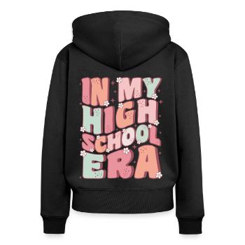 In meiner Highschool-Ära Süßer Groovy Zurück Zur Schule - Frauen Premium Bio Zip Hoodie - Schwarz - Hinten - Julia (174cm)