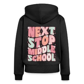 Nächster Halt Mittelschule Groovy Letzter Schultag - Frauen Premium Bio Zip Hoodie - Schwarz - Hinten - Julia (174cm)