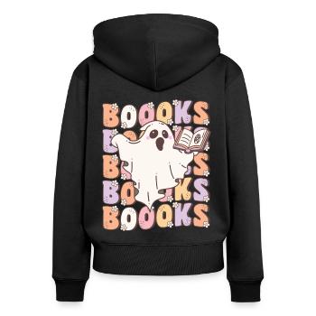 Groovy Halloween Ghost Reading Books - Women's Premium Organic Zip Hoodie - black - Back - Julia (174cm)