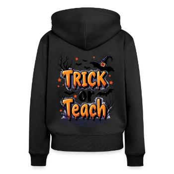 Trick or Teach Schule Halloween Lehrer - Frauen Premium Bio Zip Hoodie - Schwarz - Hinten - Julia (174cm)