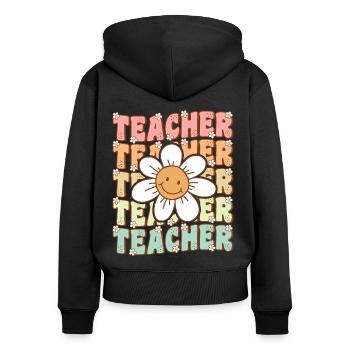 Groovy enseignant mignon Daisy fleur de retour à l’école - Sweat à capuche zippé Premium bio Femme - noir - Dos - Julia (174cm)