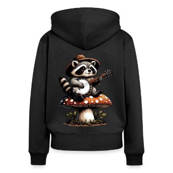 Gemütlicher Cottagecore Waschbär spielt Banjo - Frauen Premium Bio Zip Hoodie - Schwarz - Hinten - Julia (174cm)