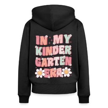 In meiner Kindergarten-Ära grooviger erster Tag - Frauen Premium Bio Zip Hoodie - Schwarz - Hinten - Julia (174cm)