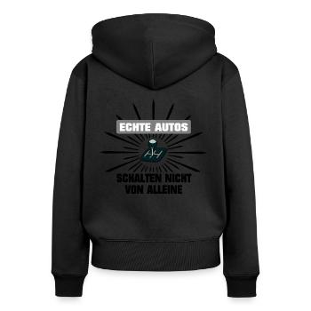 Echte Autos schalten nicht von alleine - Frauen Premium Bio Zip Hoodie - Schwarz - Hinten - Julia (174cm)