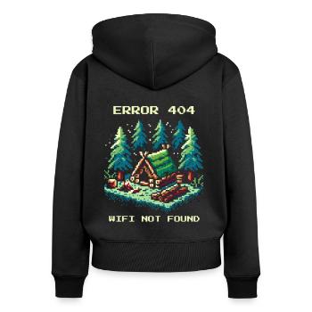 Erreur 404 WiFi non trouvé Bushcraft Gaming - Sweat à capuche zippé Premium bio Femme - noir - Dos - Julia (174cm)