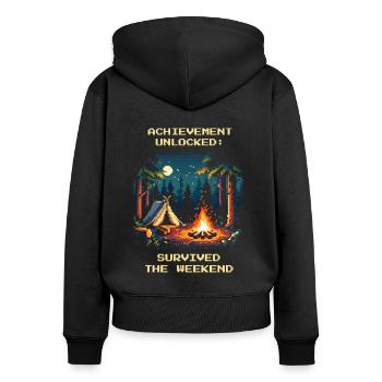 Succès débloqué Week-end de bushcraft Survivant - Sweat à capuche zippé Premium bio Femme - noir - Dos - Julia (174cm)