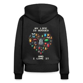 Insects Humor Pixel Retro Entomology Gaming - Women's Premium Organic Zip Hoodie - black - Back - Julia (174cm)