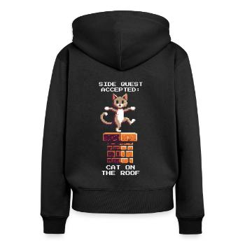 Schornsteinfeger Katze Dach Nebenquest Retro Pixel - Frauen Premium Bio Zip Hoodie - Schwarz - Hinten - Julia (174cm)