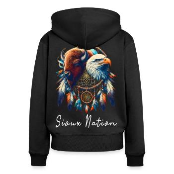 Sioux Nation Eagle Bison Dreamcatcher T Shirt - Frauen Premium Bio Zip Hoodie - Schwarz - Hinten - Julia (174cm)