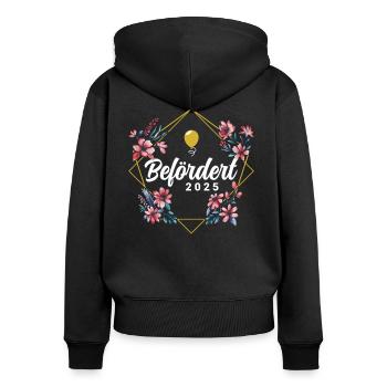 Befördert 2025 - Frauen Premium Bio Zip Hoodie - Schwarz - Hinten - Julia (174cm)