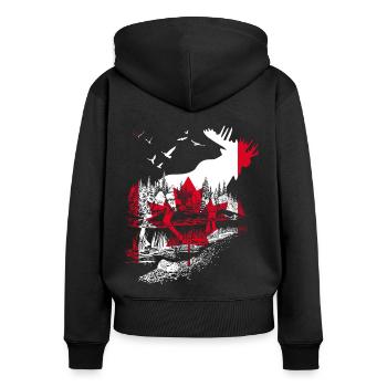 KANADA ELCH - Frauen Premium Bio Zip Hoodie - Schwarz - Hinten - Julia (174cm)