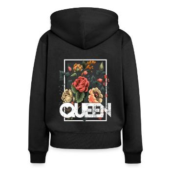 Queen Flowers - Frauen Premium Bio Zip Hoodie - Schwarz - Hinten - Julia (174cm)