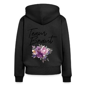Team Braut - Junggesellinnenabschied lila Blumen - Frauen Premium Bio Zip Hoodie - Schwarz - Hinten - Julia (174cm)
