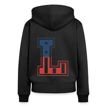 Lettre L USA - Sweat à capuche zippé Premium bio Femme - noir - Dos - Julia (174cm)