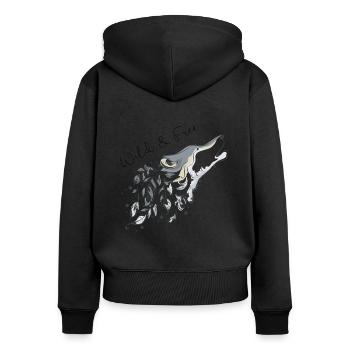 Wild & Free - Frauen Premium Bio Zip Hoodie - Schwarz - Hinten - Julia (174cm)