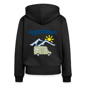my motorhome is calling - Frauen Premium Bio Zip Hoodie - Schwarz - Hinten - Julia (174cm)