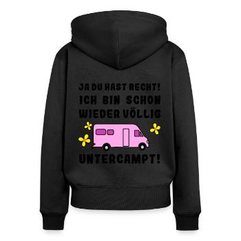 völlig untercampt womo - Frauen Premium Bio Zip Hoodie - Schwarz - Hinten - Julia (174cm)