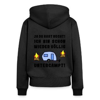 völlig untercampt wohnwagen - Frauen Premium Bio Zip Hoodie - Schwarz - Hinten - Julia (174cm)