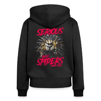 Sérieux au sujet des araignées sauteuses depuis 1983 - Sweat à capuche zippé Premium bio Femme - noir - Dos - Julia (174cm)