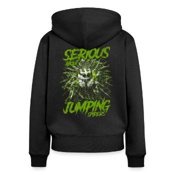 Sérieux au sujet des araignées sauteuses Propriétaire d’une araignée de compagnie - Sweat à capuche zippé Premium bio Femme - noir - Dos - Julia (174cm)