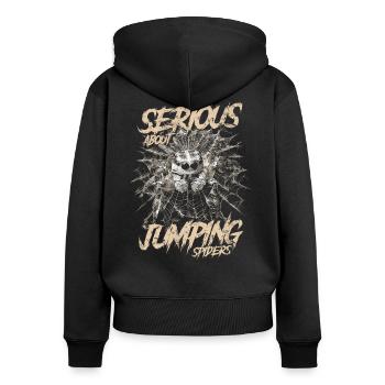 Sérieux au sujet des araignées sauteuses Propriétaire d’une araignée de compagnie - Sweat à capuche zippé Premium bio Femme - noir - Dos - Julia (174cm)