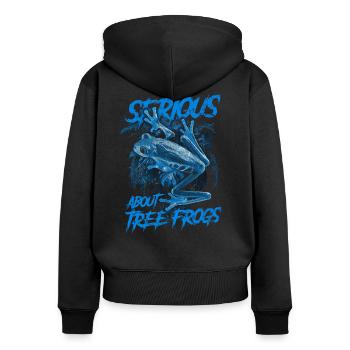 Sérieux au sujet des grenouilles arboricoles aux yeux rouges Gardien d’amphibiens - Sweat à capuche zippé Premium bio Femme - noir - Dos - Julia (174cm)