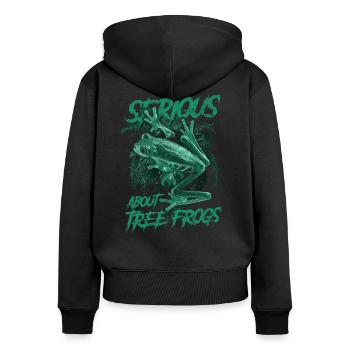 Sérieux au sujet des grenouilles arboricoles aux yeux rouges Gardien d’amphibiens - Sweat à capuche zippé Premium bio Femme - noir - Dos - Julia (174cm)