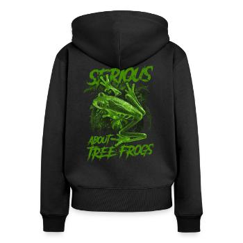 Sérieux au sujet des grenouilles arboricoles aux yeux rouges Gardien d’amphibiens - Sweat à capuche zippé Premium bio Femme - noir - Dos - Julia (174cm)