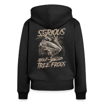 Sérieux au sujet des grenouilles arboricoles aux yeux rouges Gardien d’amphibiens - Sweat à capuche zippé Premium bio Femme - noir - Dos - Julia (174cm)
