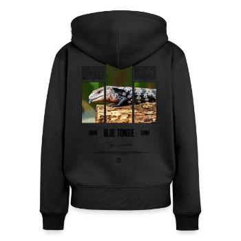 Blue Tongue Skink Reptile Keeper Streetwear - Frauen Premium Bio Zip Hoodie - Schwarz - Hinten - Julia (174cm)