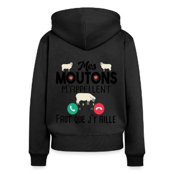 Mouton Brebis Agneau Ferme Cadeau Citations Humour - Sweat à capuche zippé Premium bio Femme - noir - Dos - Julia (174cm)