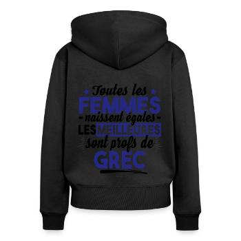Prof Professeur Grec Métier Grèce Cadeau Noël - Sweat à capuche zippé Premium bio Femme - noir - Dos - Julia (174cm)