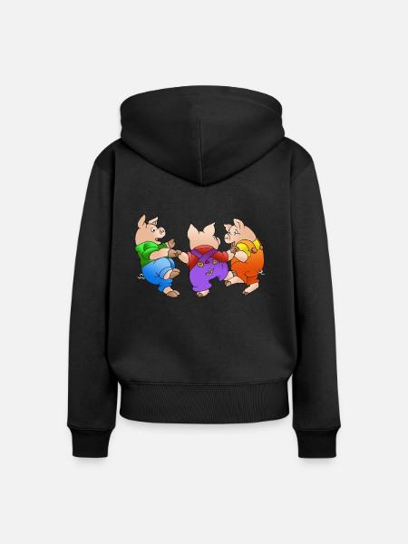 drei Ferkel - Frauen Premium Bio Zip Hoodie - Schwarz