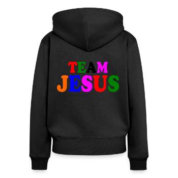 Team jesus - Sweat à capuche zippé Premium bio Femme - noir - Dos - Julia (174cm)